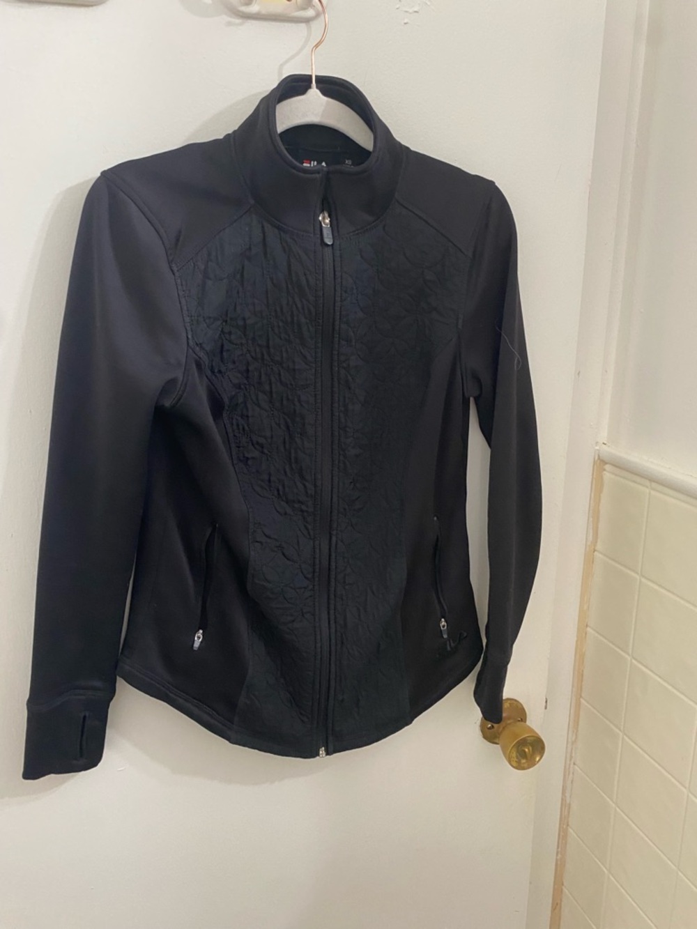 Fila Black Quilted-Front Utility Jacket